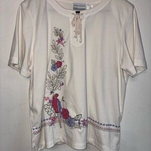 Alfred Dunner Cream Top with Floral Embroidery